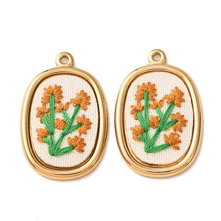 304 Stainless Steel & Cloth Embroidered Pendants FB-CBAFBAF-05G-1