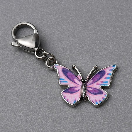 Butterfly Alloy Enamel Pendant Decoration HJEW-WH0042-73D-1