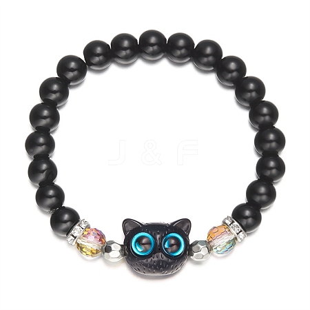 Sweet and Cool Little Cat Gemstone and Resin Beads Bracelets PW-WG1E03D-04-1