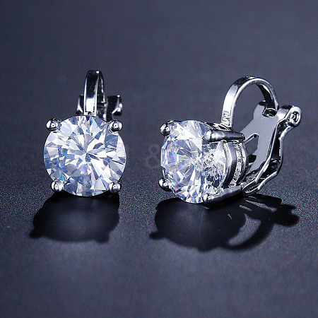 Brass Cubic Zirconia Clip-on Earrings WGE68B6-01-1