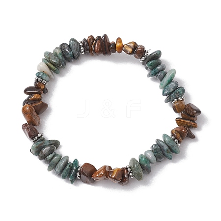 Natural Tiger Eye & African Turquoise(Jasper) Chip Beaded Stretch Bracelets BJEW-JB10776-01-1