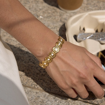 Ocean Theme 304 Stainless Steel & Cubic Zirconia Cuff Bangles for Women SA-CBA183D-13B-G-1