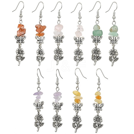 Natural Rose Quartz & Natural Green Aventurine & Natural South Red Agate & Natural Topaz Jade Dangle Earrings EJEW-JE06248-S-1