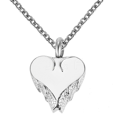 Women's Stainless Steel Enamel Heart Wing Memorial Urn Necklace for Ashes PW-WGC3FA3-01-1