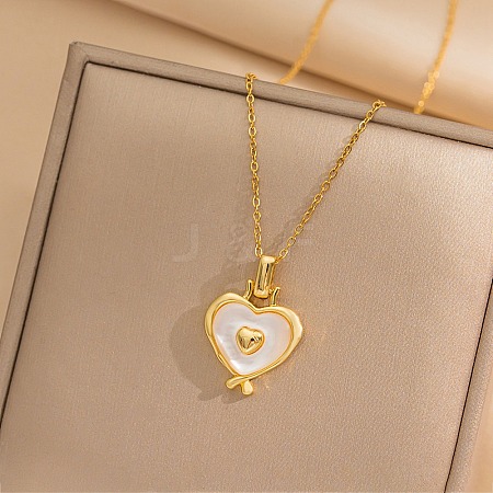 Heart 304 Stainless Steel Cat Eye Pendant Necklaces for Women NJEW-D288-06G-1