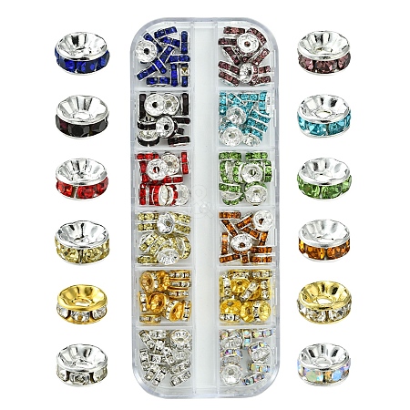 156Pcs 12 Styles Brass with Iron Rhinestone Spacer Beads FIND-FS0002-44-1