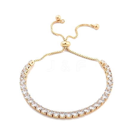 Brass Pave Clear Cubic Zirconia Flat Round Box Chain Slider Bracelets BJEW-YWC0002-12B-G-1