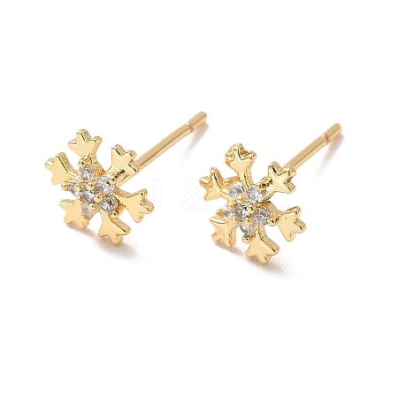 Clear Cubic Zirconia Snowflake Stud Earrings LS-EJEW-P199-23G-1