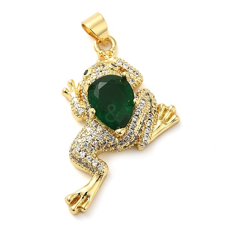 Rack Plating Brass Micro Pave Green Cubic Zirconia Pendants KK-C047-01A-G-1