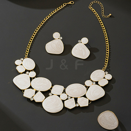 Nuggets Alloy Enamel & Crystal Rhinestone Stud Dangle Earrings & Pendant Necklaces & Rings Sets FS-WG51E60-03-1