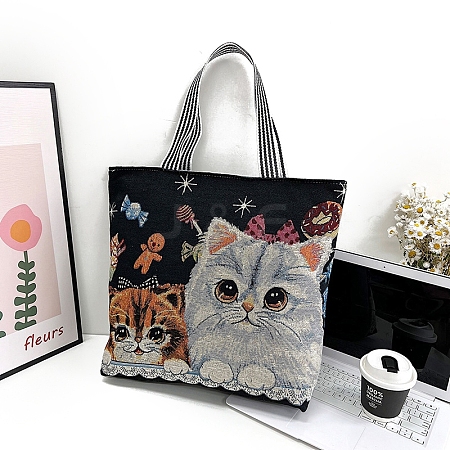 Cartoon Cat Pattern Canvas Women's Tote Bags PW-WGA0EE7-01-1