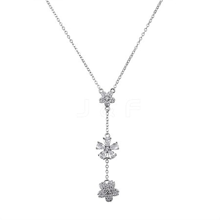 Clear Cubic Zirconia Flower Lariat Necklace JN1062A-1