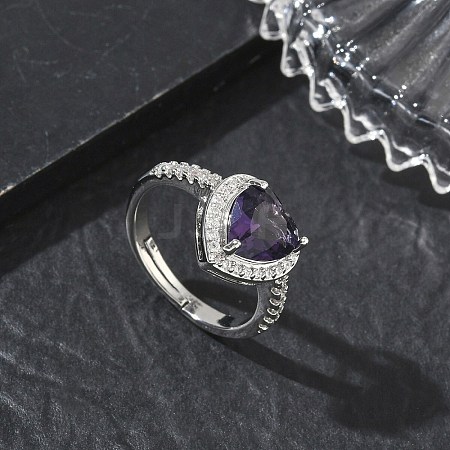 Brass & Purple Heart Cubic Zirconia Finger Rings for Women CU-CBA7E55-14P-1