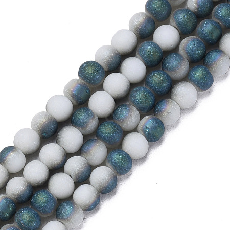 Electroplate Frosted Glass Beads Strands EGLA-N006-036E-1