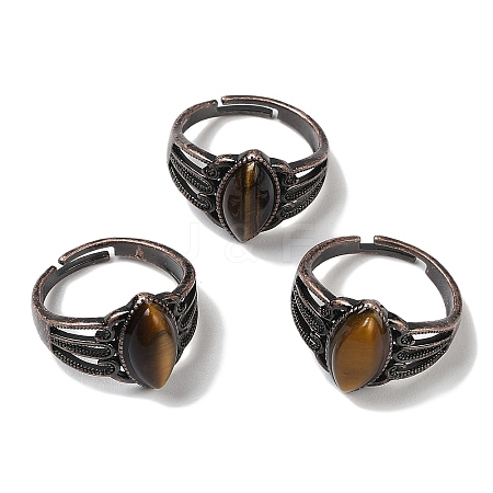 Natural Tiger Eye Horse Eye Adjustable Rings RJEW-K271-05R-13-1