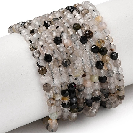 Natural Tourmalinated Quartz Beads Strands G-A318-A03-3mm-01-1