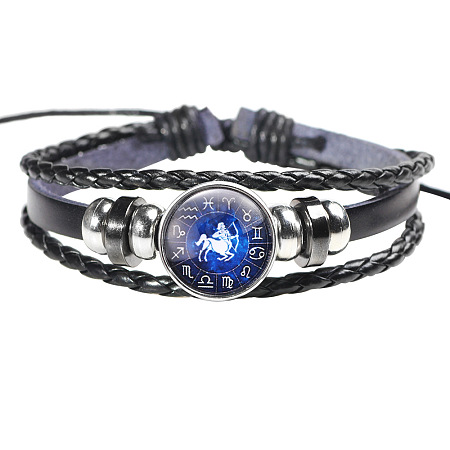 12 Constellation Leather Cord Bracelets BJEW-P240-E06-1