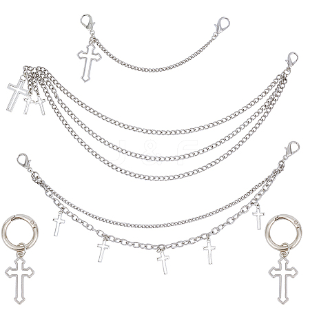8Pcs 4 Styles Cross Zinc Alloy Shoe Curb Chains & Shoe Charms AJEW-CP0006-43-1