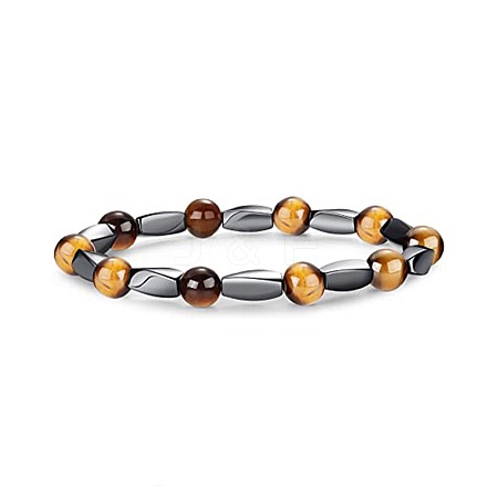 8mm Round Naturla Tiger Eye & Twist Synthetic Non-magnetic Hematite Beaded Stretch Bracelets for Women Men UP4024-2-1