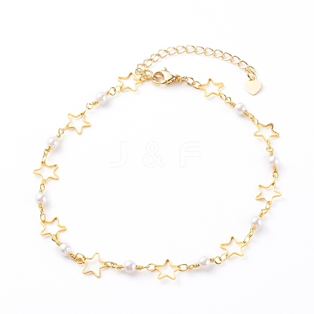 Brass Star Link Chain Anklets AJEW-AN00419-1