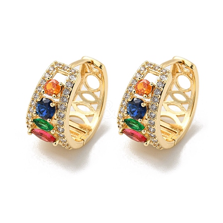 Brass Micro Pave Colorful Cubic Zirconia Hoop Earrings EJEW-E295-10KCG-1