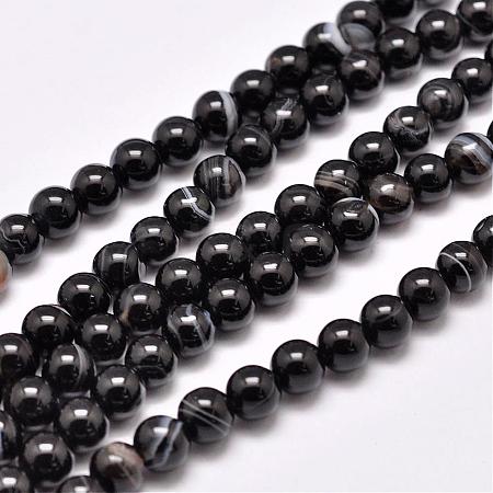 Natural Black Agate Bead Strands G-G962-8mm-12-1