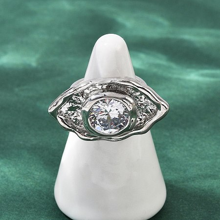 Brass Pave Cubic Zirconia Adjustable Open Cuff Rings for Women RJEW-R032-01P-1