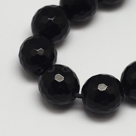 Faceted Round Grade A Black Stone Beads Strands G-N0137-04-10mm-1