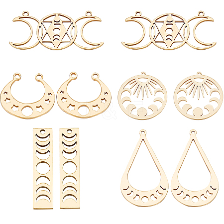 CREATCABIN 10Pcs 5 Style 201 Stainless Steel Laser Cut Pendants STAS-CN0001-23G-1