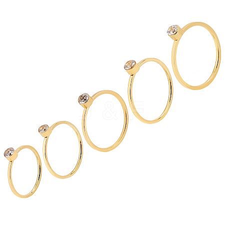 5Pcs 5 Style Flat Round Rhinestone Finger Rings RJEW-UN0001-08-1