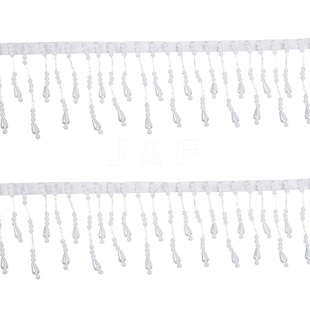 2Yards Polyester with Plastic Imitation Pearl Beads Tassel Ribbons OCOR-GF0004-99A-1