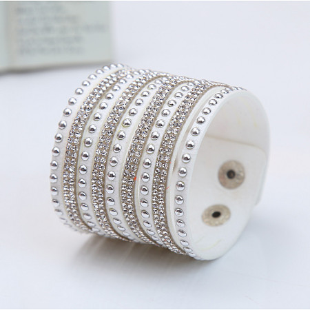 9-row Suede Cord & Rhinestone & Alloy Rivet Wrap Bracelets WG9BE7D-04-1