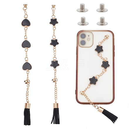 WADORN 2 Sets 2 Style Enamel Star/Heart Link Chain Phone Case Chain Strap AJEW-WR0001-39-1