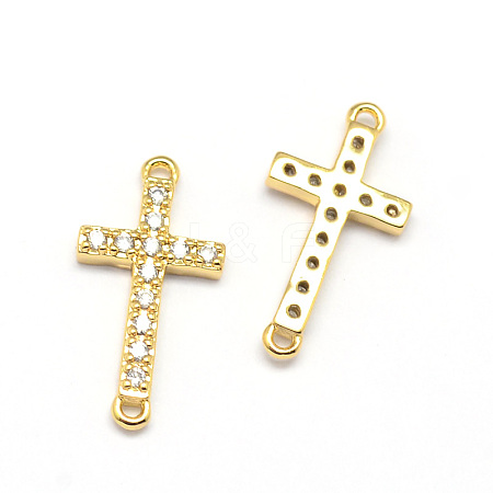 Latin Sideways Cross Brass Micro Pave Cubic Zirconia Links ZIRC-E010-04G-1