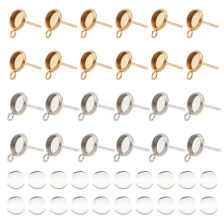 AHADERMAKER 40Pcs 2 Color Ion Plating(IP) 304 Stainless Steel Stud Earring Settings STAS-GA0001-25-1