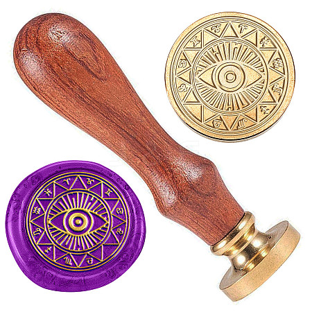 Golden Tone Brass Wax Seal Stamp Head with Wooden Handle AJEW-WH0208-848-1