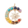 7 Chakra Round Mixed Stone Copper Wire Wrapped Moon Pendants PALLOY-TA00401-01-1