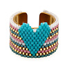 Adjustable Bohemian Style 304 Stainless Steel and Glass Seed Beads Cuff Rings FS-WG09053-01-1
