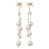 Shell Pearl Round Beaded Tassel Earrings EJEW-TA00816-3