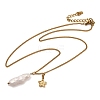 Natural Freshwater Keshi Pearl Stick & 304 Stainless Steel Flower Pendant Necklaces for Women NJEW-K255-55G-1