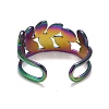 Rainbow Color Ion Plating(IP) 304 Stainless Steel Leaf Wrap Open Cuff Ring for Women RJEW-A005-10-3