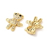 Rack Plating Brass Clear & Black Cubic Zirconia Bear Connector Charms KK-C084-15C-G-2