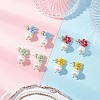 4 Pairs 4 Colors Glass & Shell Pearl Flower with Round Dangle Stud Earrings EJEW-TA00748-2