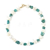 Raw Natural Amazonite & Shell Chip Beaded Necklaces with Oval Shell Pearl for Women NJEW-JN06587-3