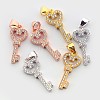 Brass Micro Pave Cubic Zirconia Skeleton Key Pendants ZIRC-N009-28M-1