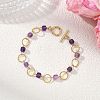 Natural Amethyst & Brass Open Jump Rings Link Bracelets for Women BJEW-JB14116-01-1