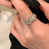 Alloy Rhinestone Flower Cuff Open Rings for Women WG6663D-01-1
