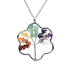 Natural Mixed Stone Chips Beaded Flower with Tree Pendant Necklaces PW-WG84484-01-1