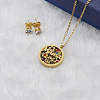Mother's Day Flat Round with Flower & Word Mama Stainless Steel with Cubic Zirconia Pendant Necklaces & Stud Earring Sets WG8ED63-02-3