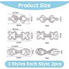 6Pcs 3 Styles Rack Plating Brass Micro Pave Clear Cubic Zirconia Fold Over Clasps KK-HS0001-01P-2